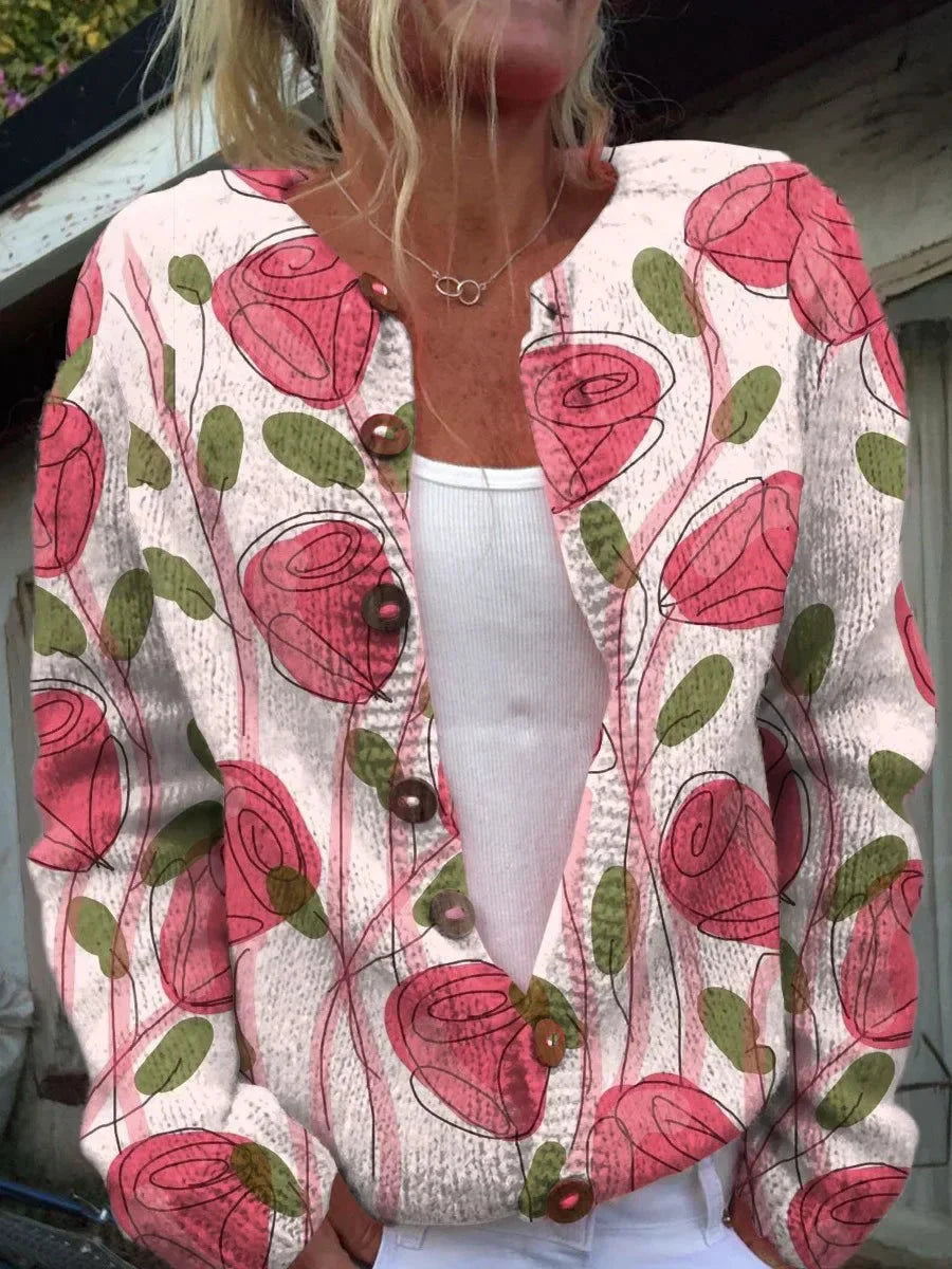 Novelle™ | Florale Strickjacke mit Knöpfen