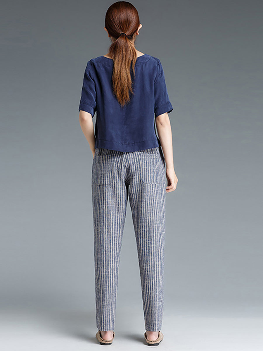 Selinde™ | Gestreifte Baumwoll-Leinenhose