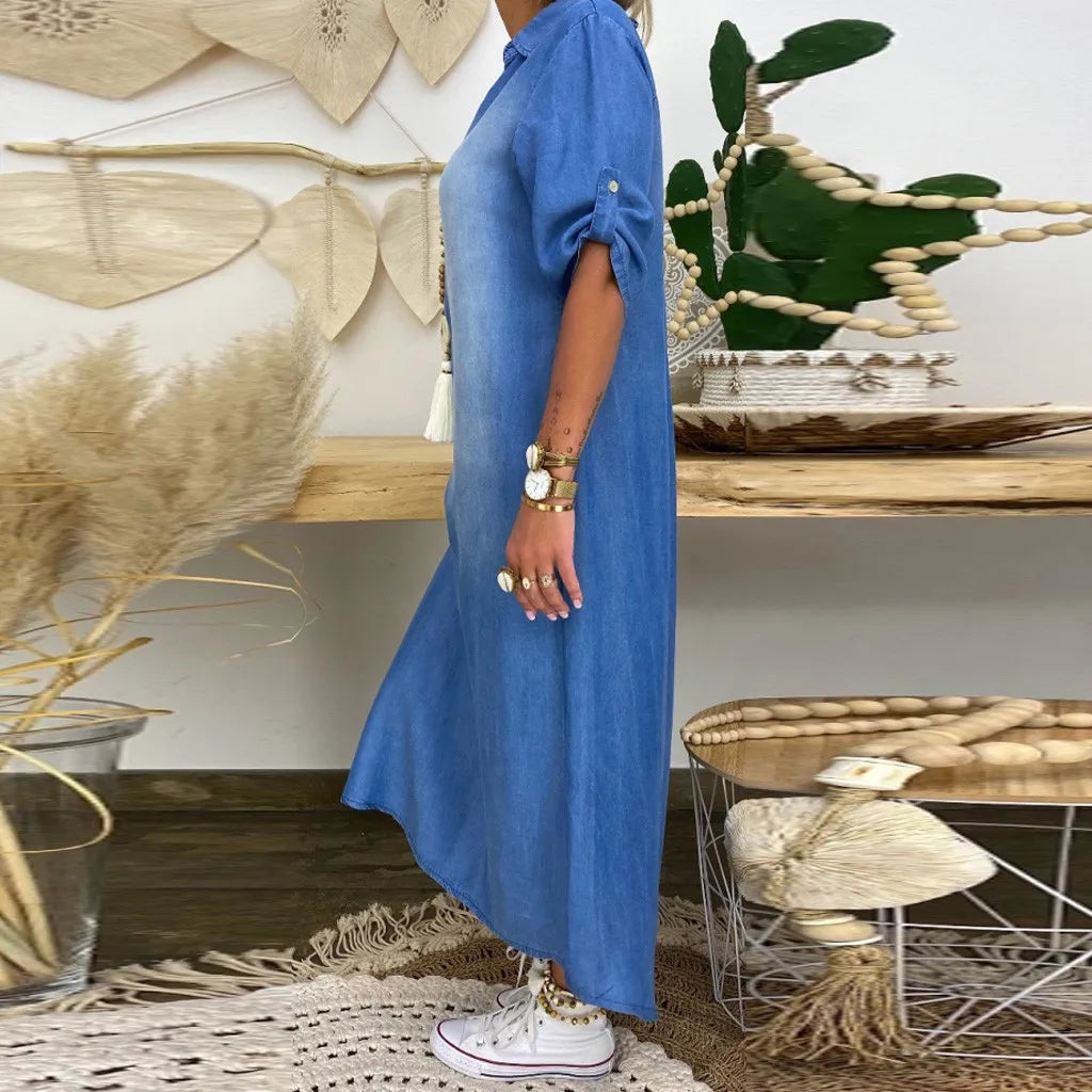 Lea™ | Langes Kleid im Jeans-Look