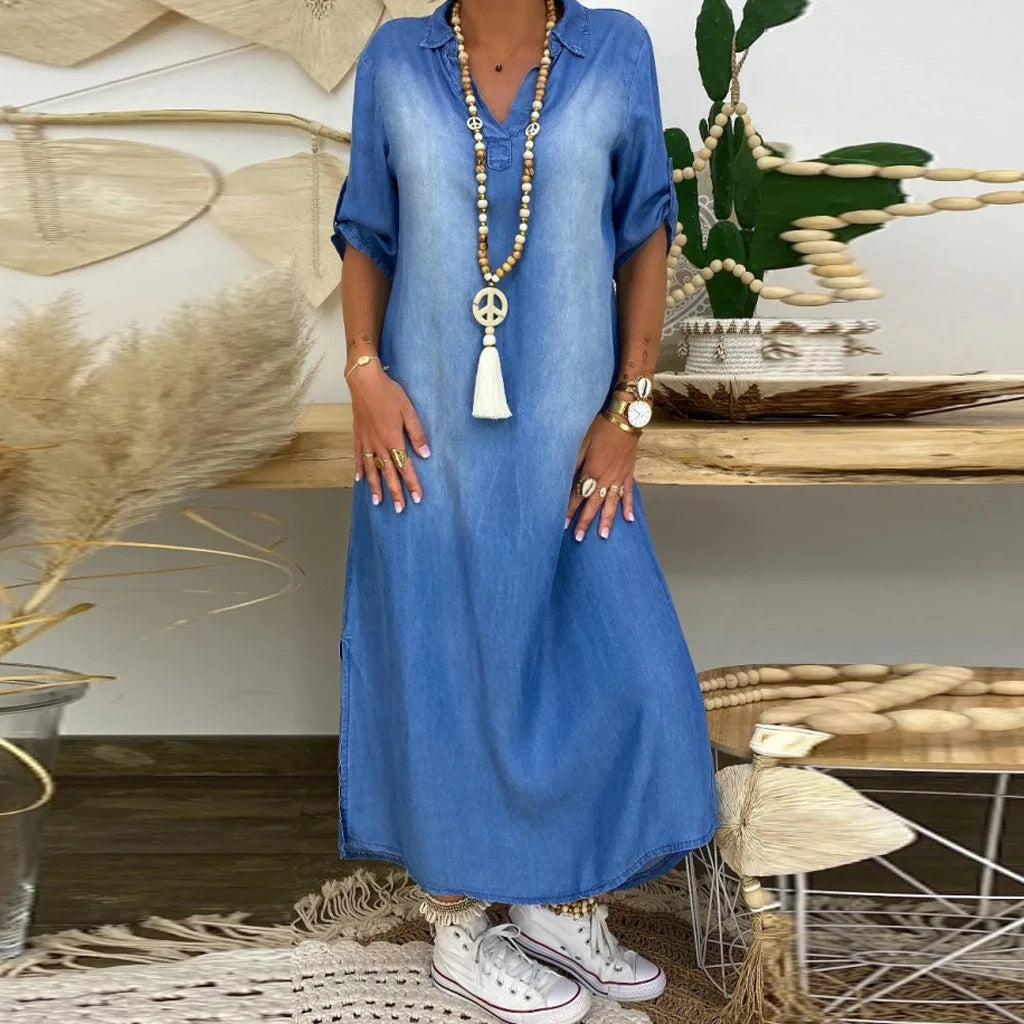 Lea™ | Langes Kleid im Jeans-Look