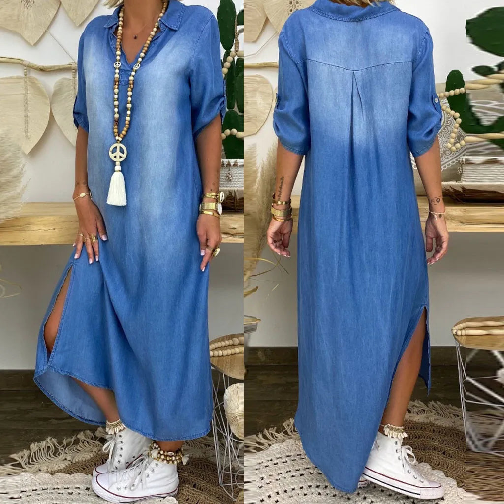 Lea™ | Langes Kleid im Jeans-Look