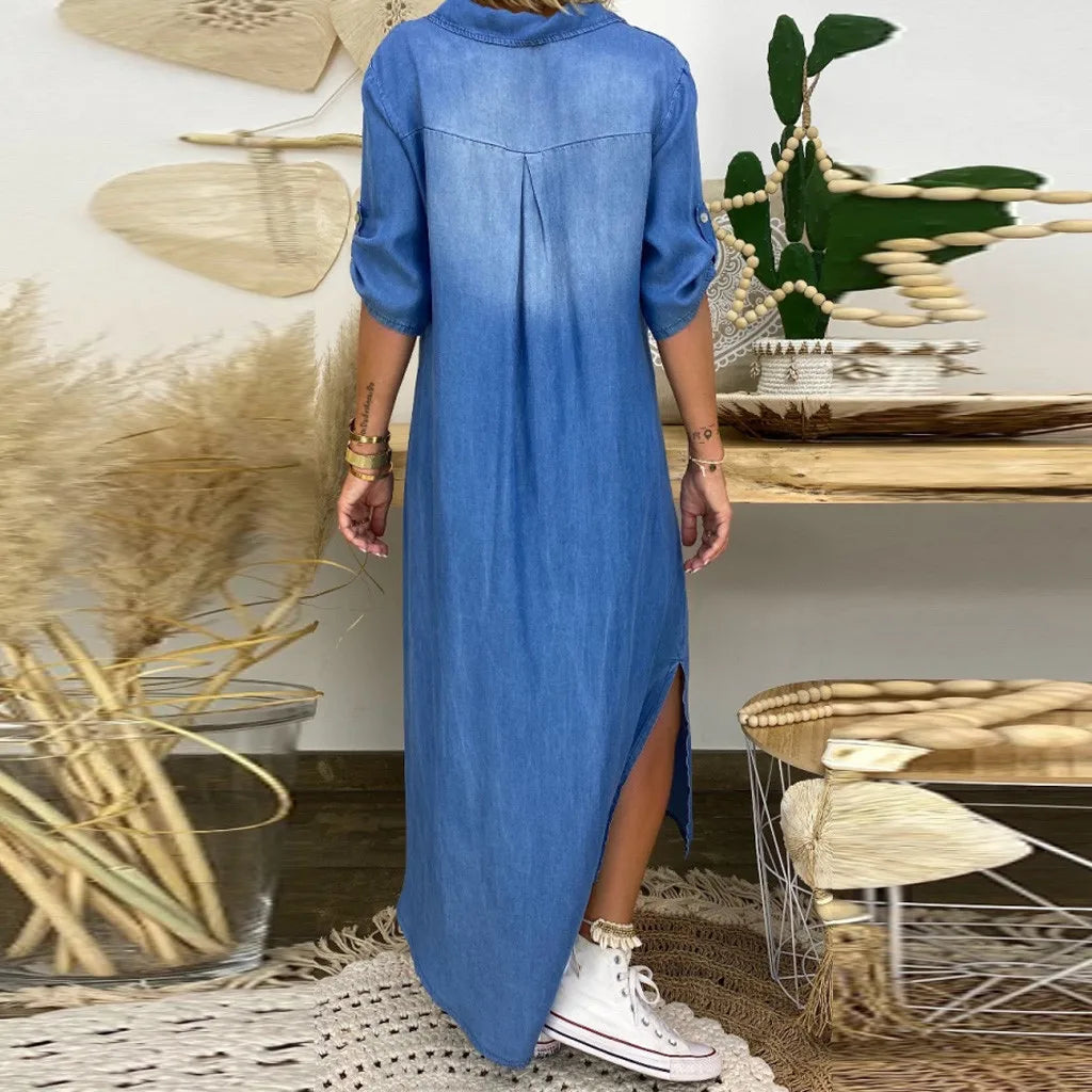 Lea™ | Langes Kleid im Jeans-Look