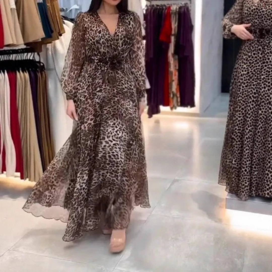 Giselle™ | V-Ausschnitt Leopardenkleid