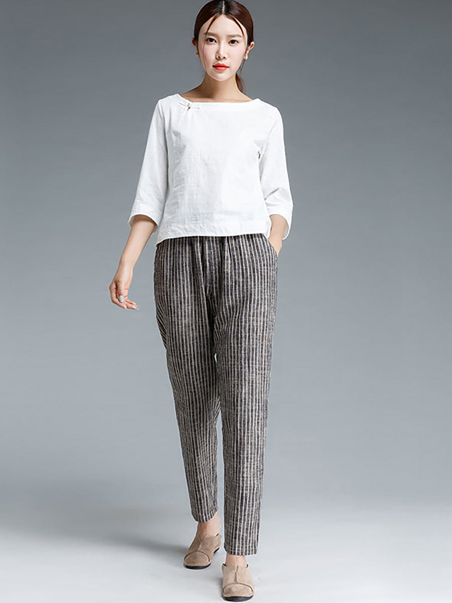 Selinde™ | Gestreifte Baumwoll-Leinenhose