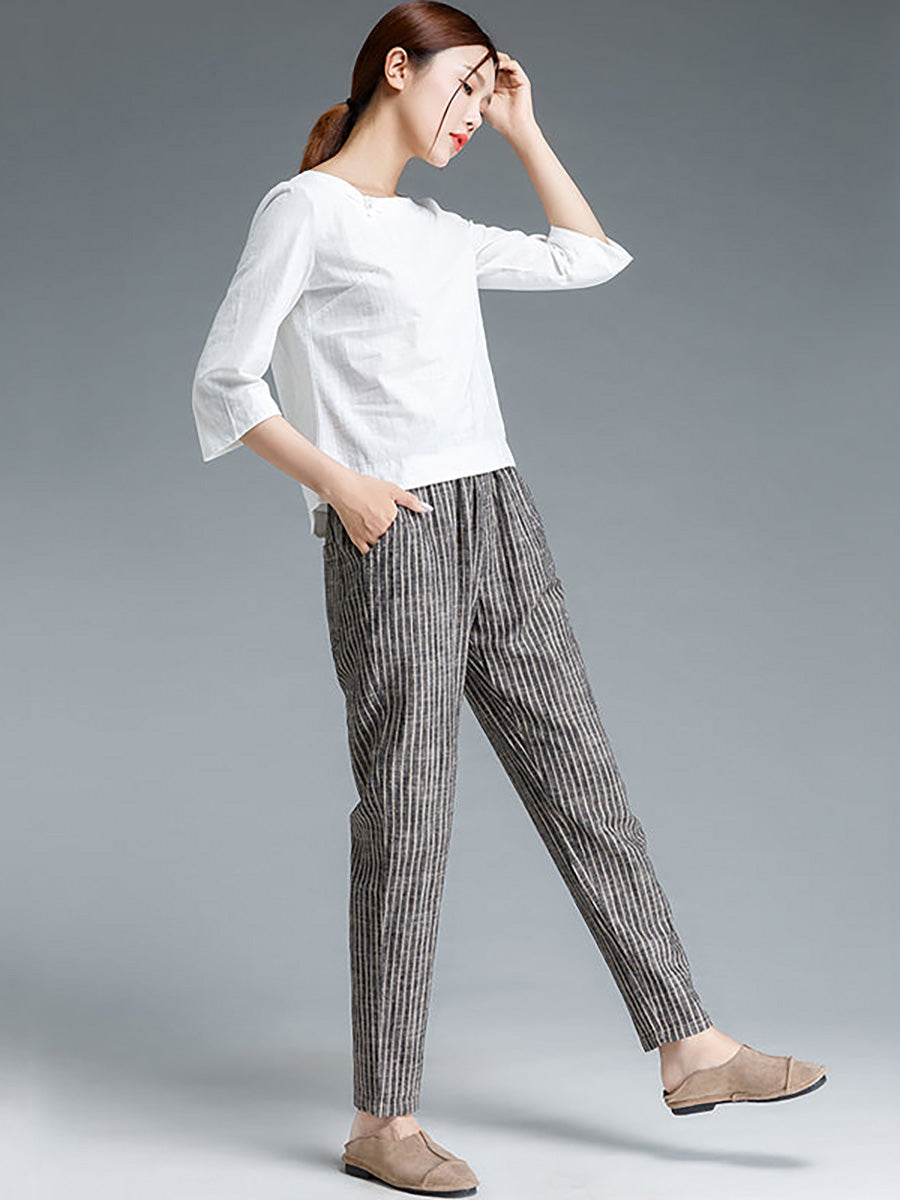 Selinde™ | Gestreifte Baumwoll-Leinenhose