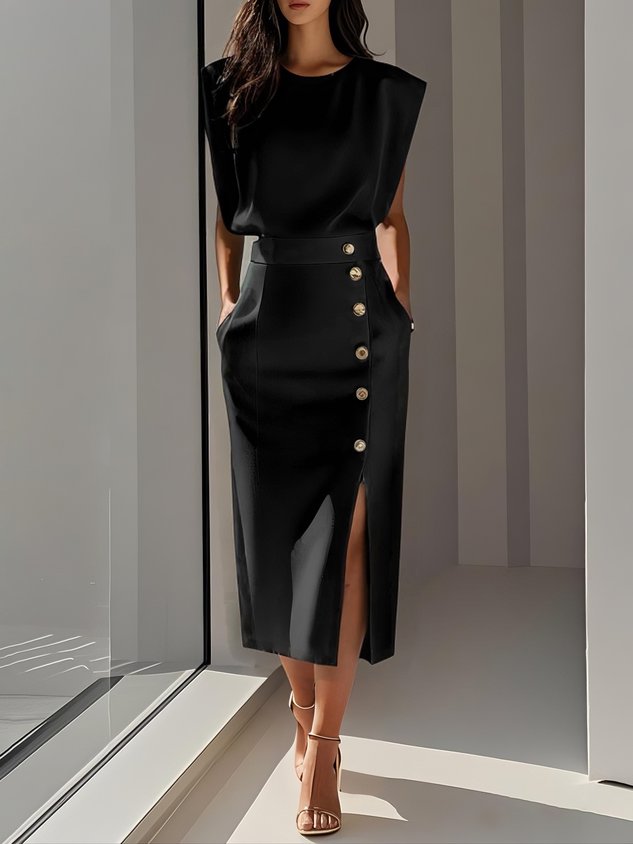 Idonea™ | Schickes Midi-Kleid mit Knöpfen