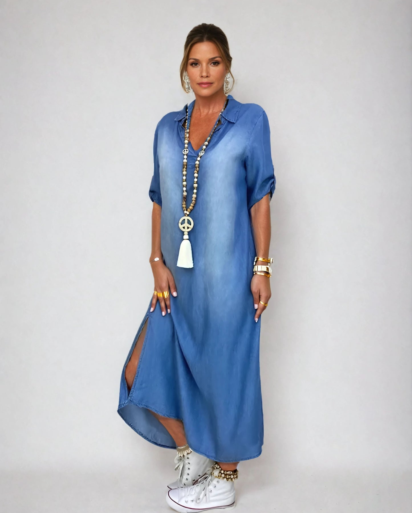 Lea™ | Langes Kleid im Jeans-Look