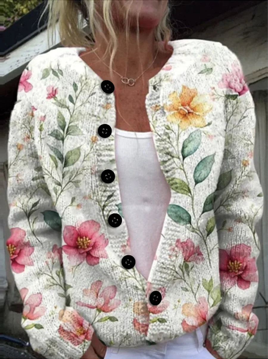Novelle™ | Florale Strickjacke mit Knöpfen