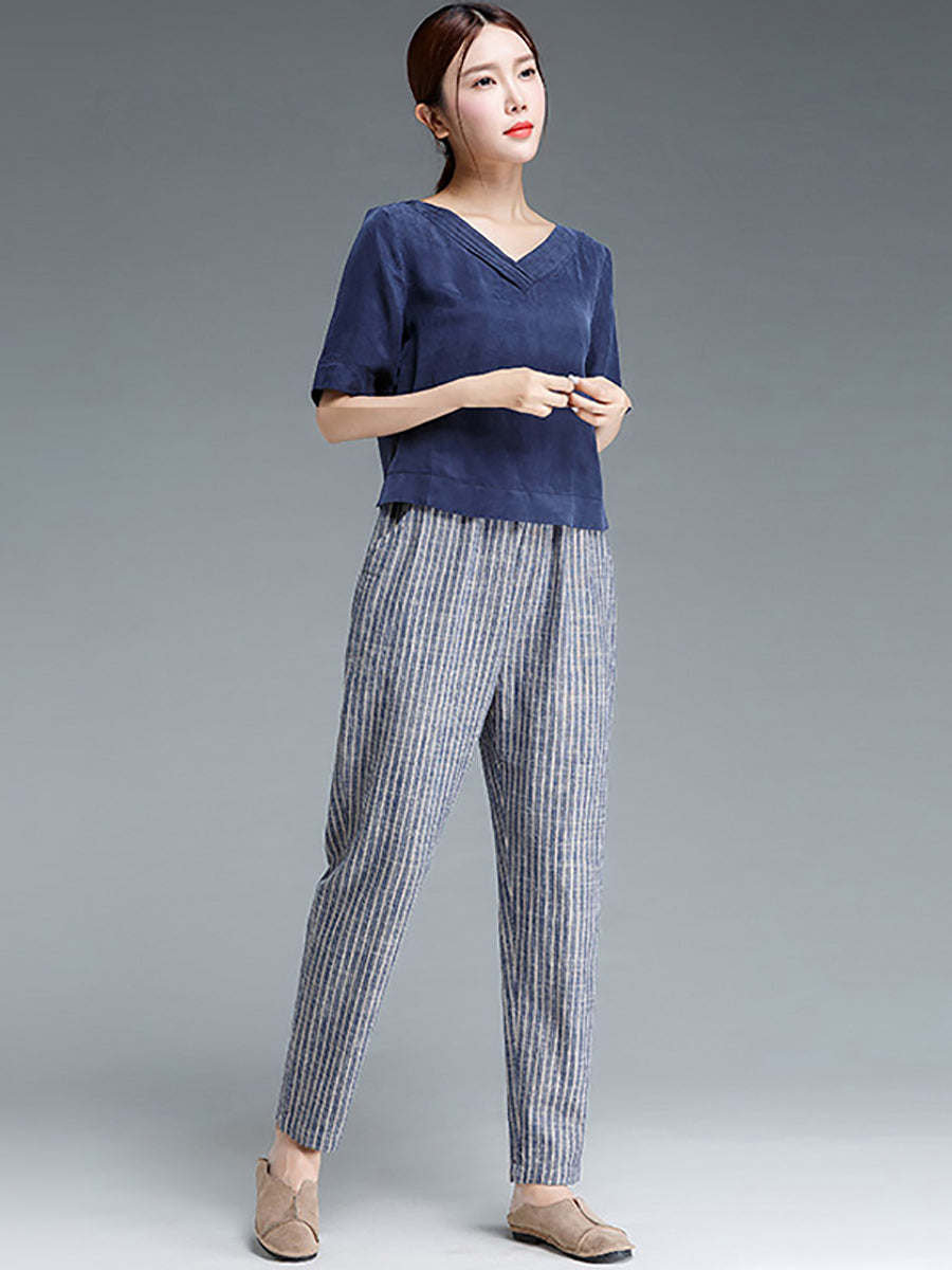 Selinde™ | Gestreifte Baumwoll-Leinenhose