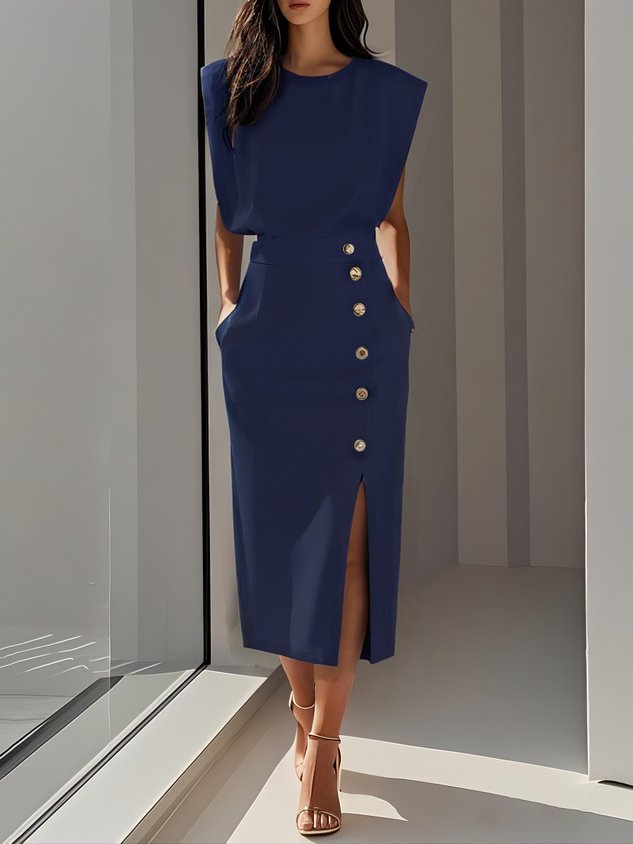 Idonea™ | Schickes Midi-Kleid mit Knöpfen
