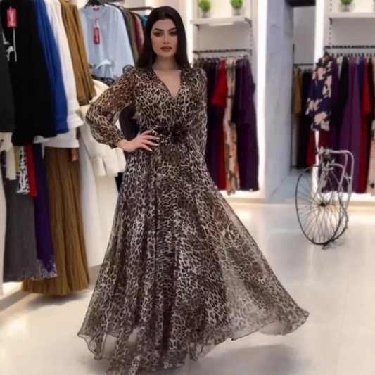 Giselle™ | V-Ausschnitt Leopardenkleid