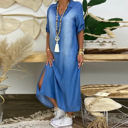 Lea™ | Langes Kleid im Jeans-Look
