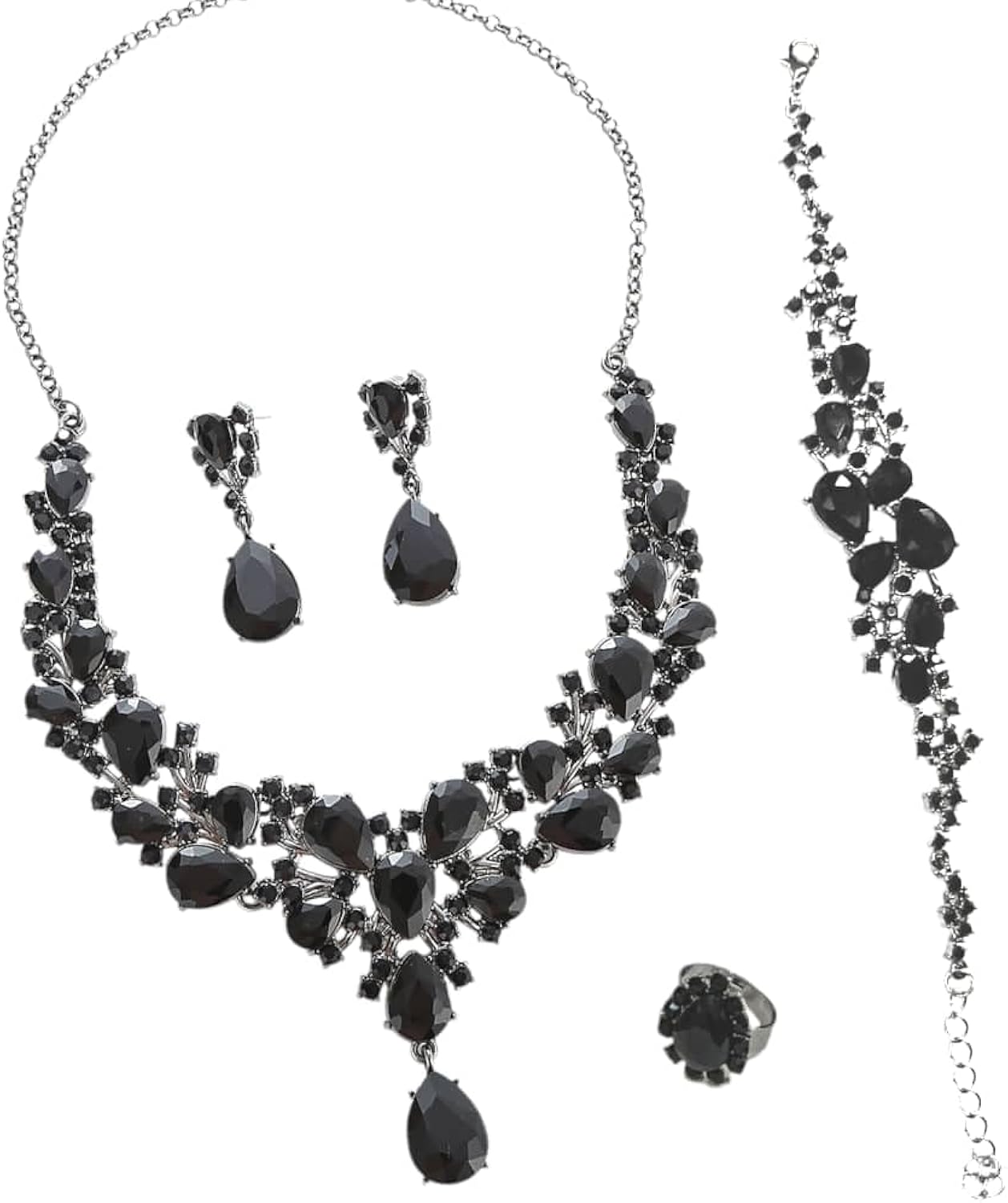 Schwarzes Zink Halsketten- und Ohrring-Set