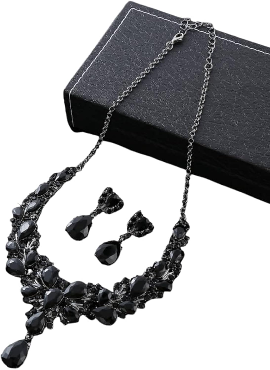 Schwarzes Zink Halsketten- und Ohrring-Set