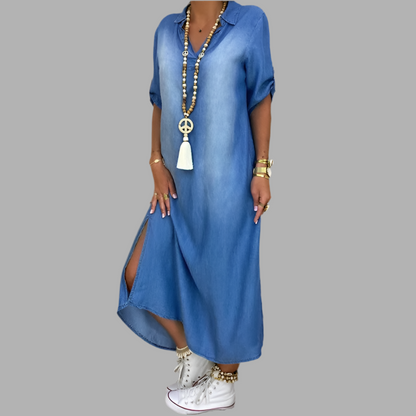 Lea™ | Langes Kleid im Jeans-Look