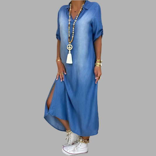 Lea™ | Langes Kleid im Jeans-Look