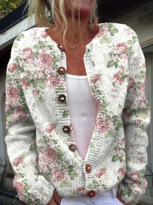Novelle™ | Florale Strickjacke mit Knöpfen